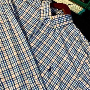 Ralph Lauren Button Down, Performance, Blue/Pink Plaid, Mens XLT